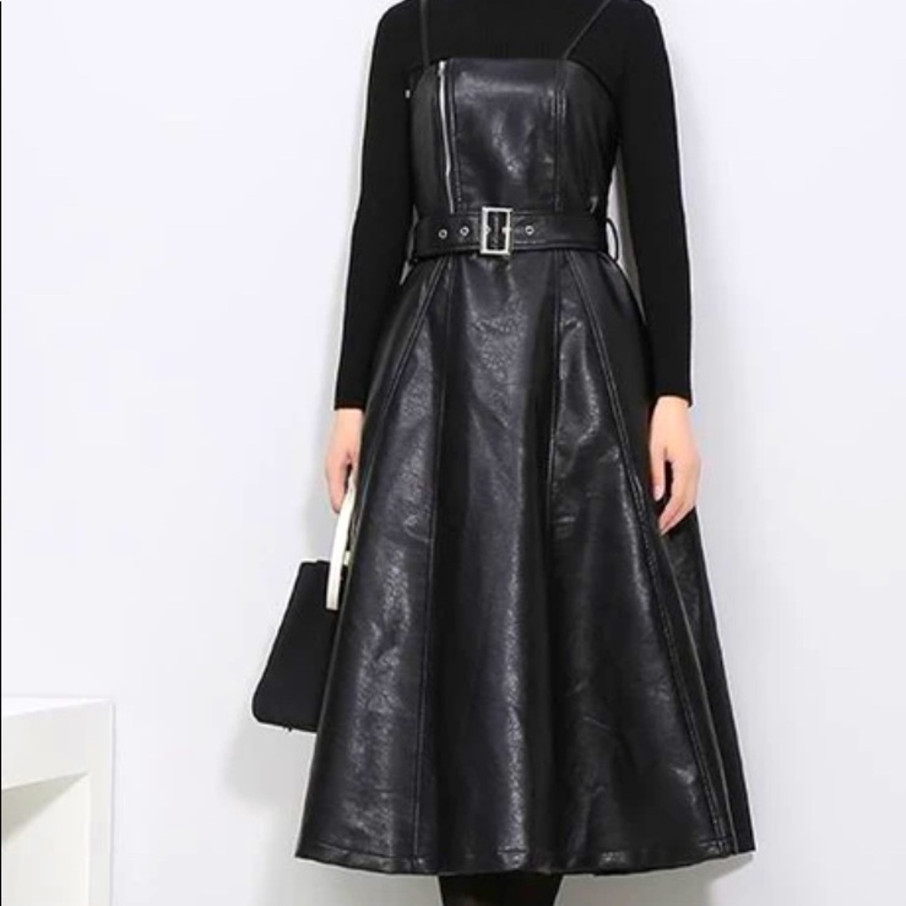 Black Vegan Leather A-Line Period dress